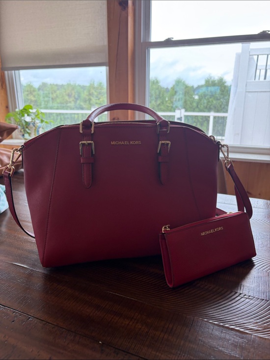 Michael Kors Handbags - Michael Kors Red Leather Satchel with Matching Wristlet